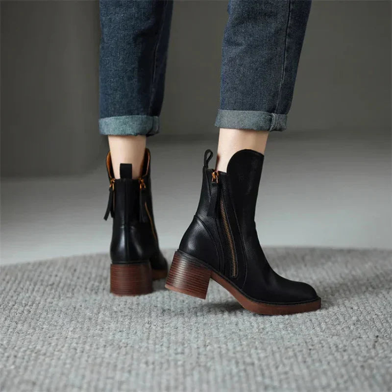 Valenor | Women’s Zip-Up Ankle Boots with Block Heel