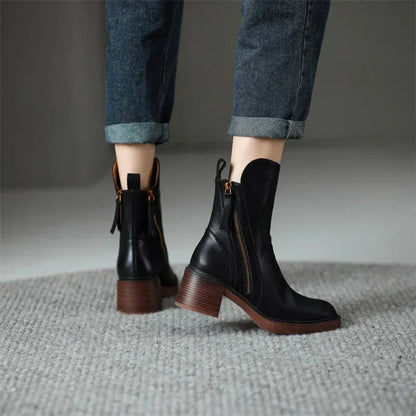 Valenor | Women’s Zip-Up Ankle Boots with Block Heel