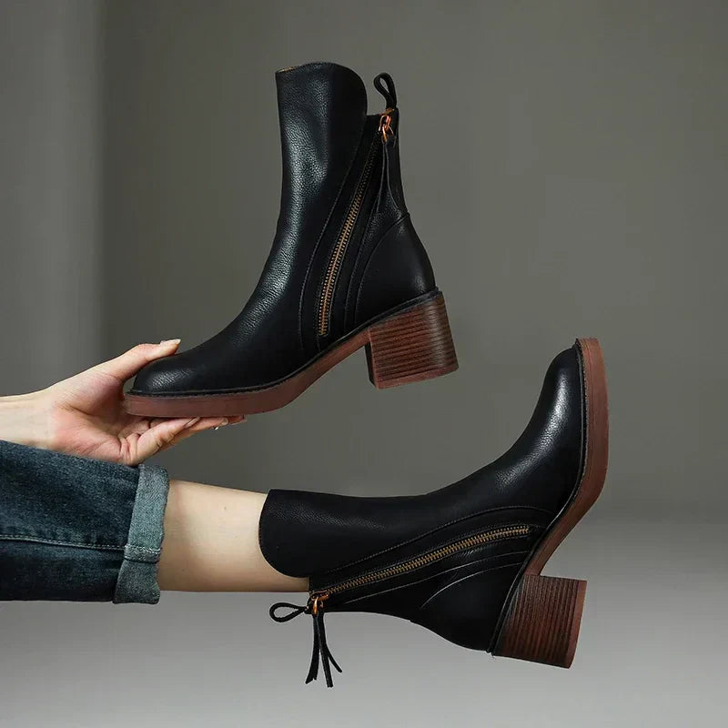 Valenor | Women’s Zip-Up Ankle Boots with Block Heel