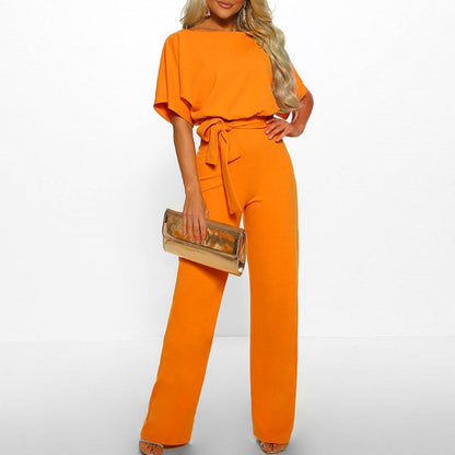 Mireya | Women’s Short-Sleeve Wide-Leg Jumpsuit with Waist Tie