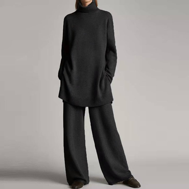 Norelle | Women’s Two-Piece Turtleneck Loungewear Set with Wide-Leg Pants