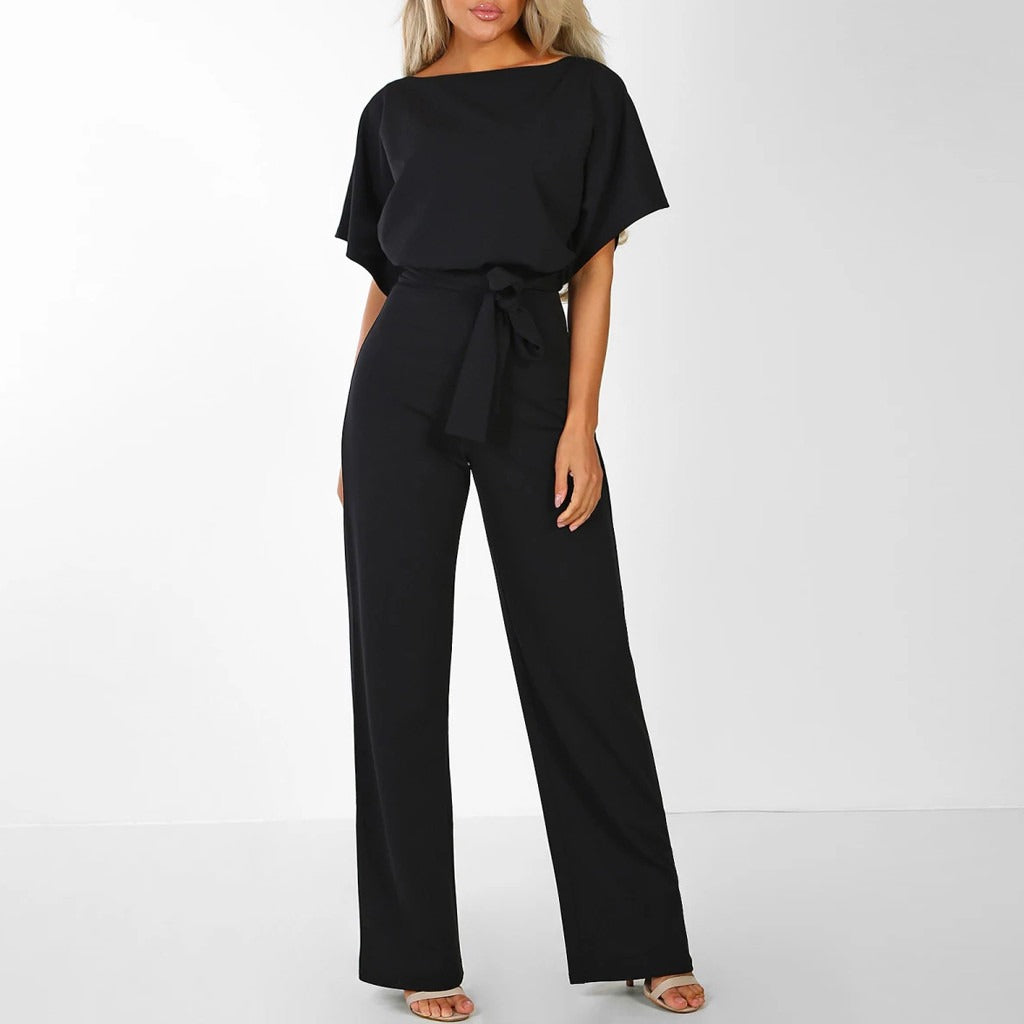 Mireya | Women’s Short-Sleeve Wide-Leg Jumpsuit with Waist Tie
