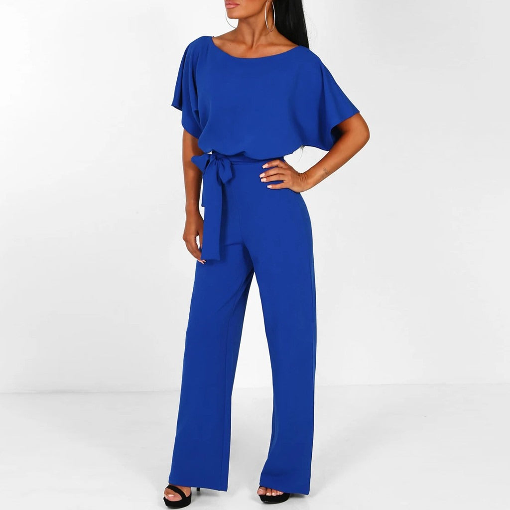 Mireya | Women’s Short-Sleeve Wide-Leg Jumpsuit with Waist Tie