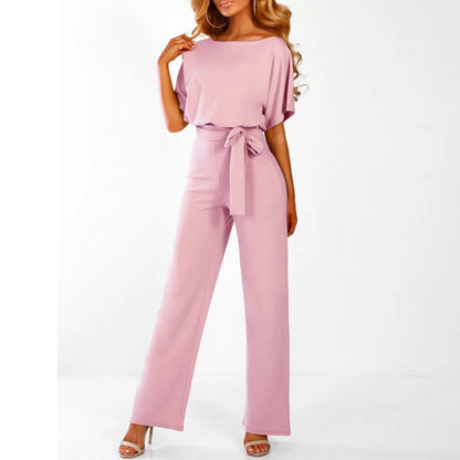 Mireya | Women’s Short-Sleeve Wide-Leg Jumpsuit with Waist Tie