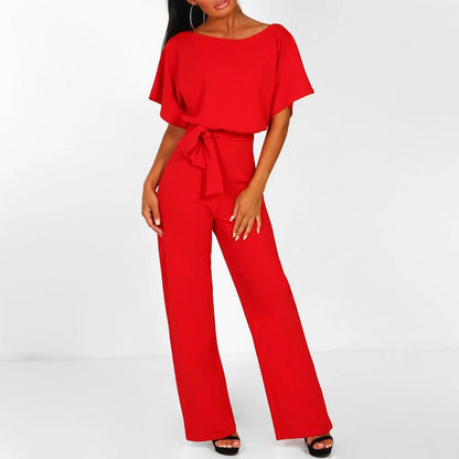 Mireya | Women’s Short-Sleeve Wide-Leg Jumpsuit with Waist Tie