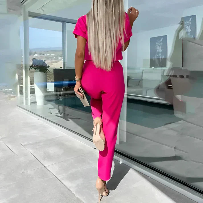 Avelyn | Women’s Two-Piece Set with Short-Sleeve Top and Straight-Leg Pants