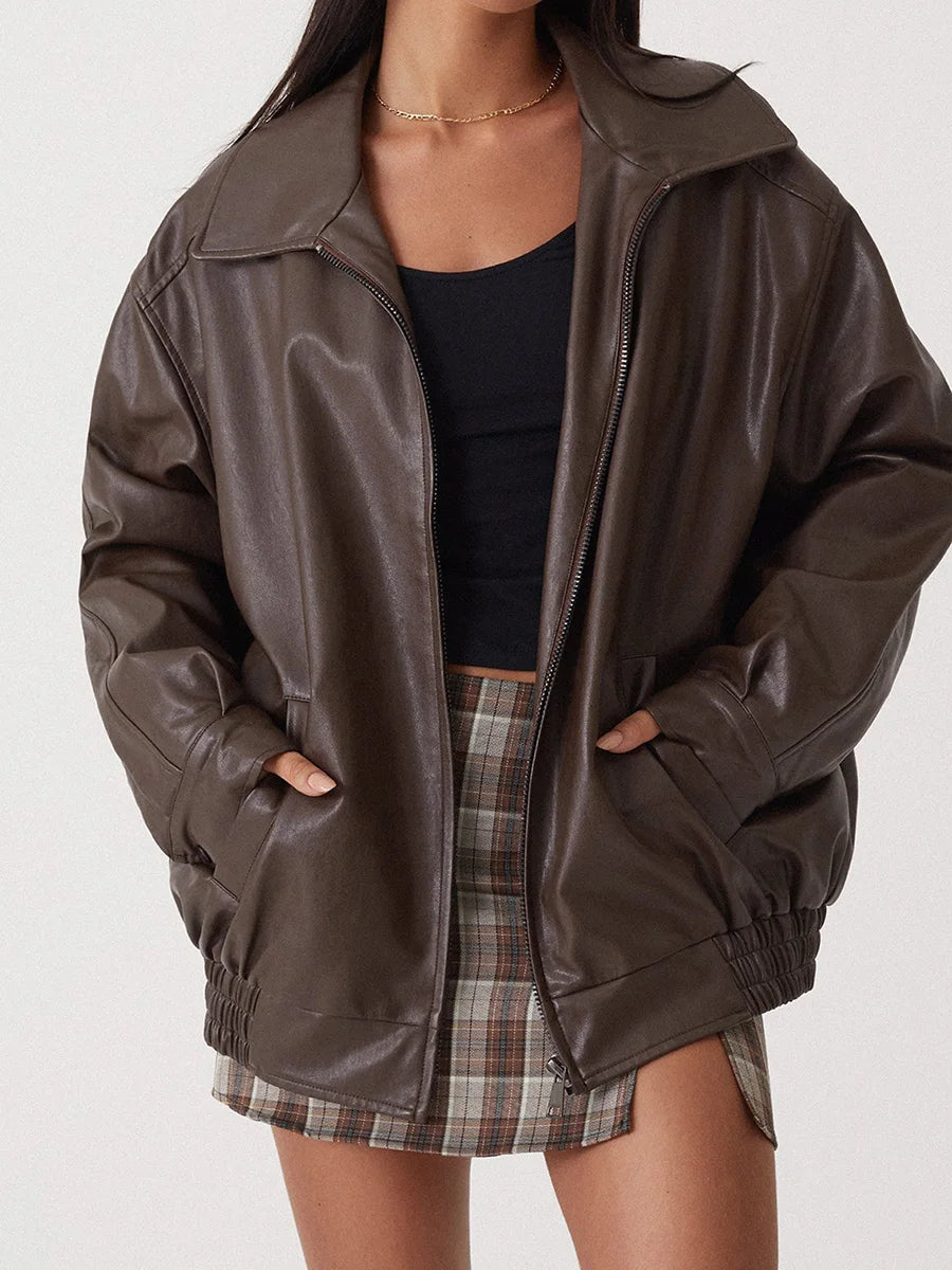 Virellae | Women’s Oversized Leather Bomber Jacket