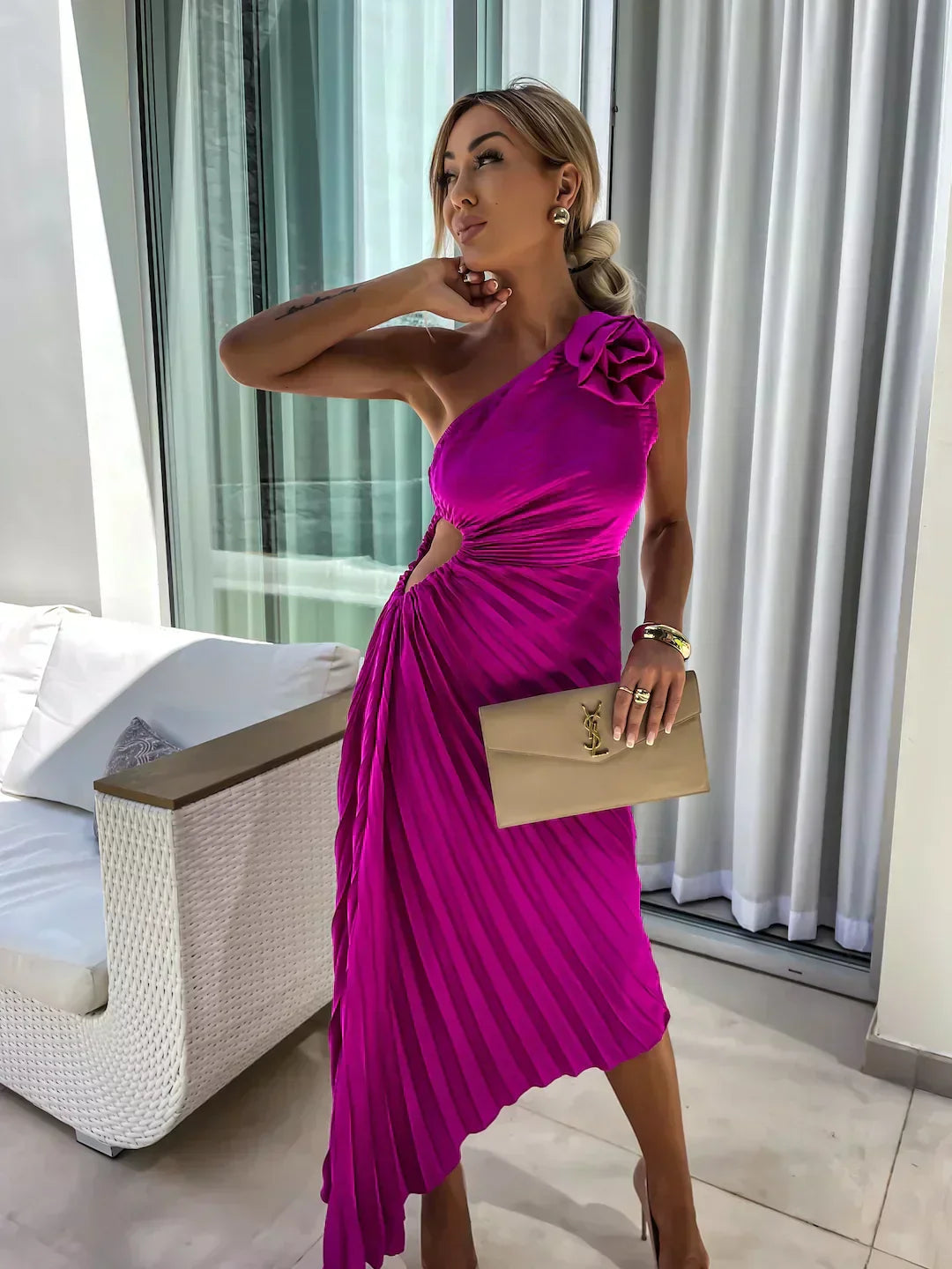 Calanthe | Women’s One-Shoulder Pleated Maxi Dress