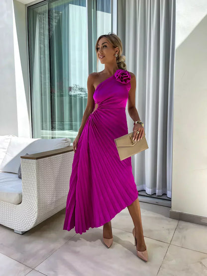 Calanthe | Women’s One-Shoulder Pleated Maxi Dress