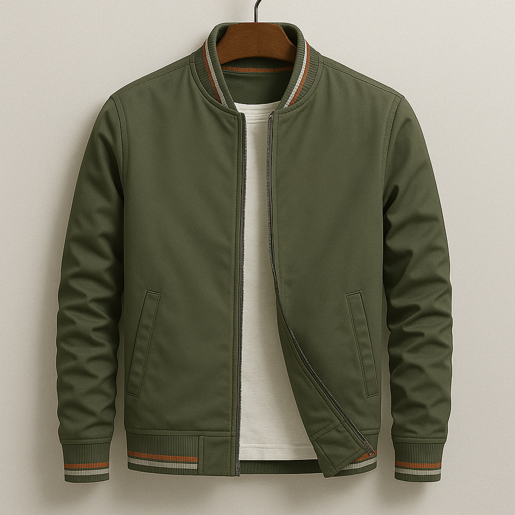 Calveris | Men’s Zip Bomber Jacket with Ribbed Trim
