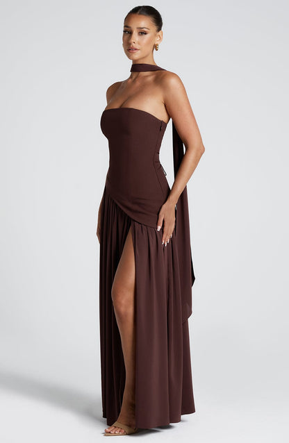 Alviera | Women’s Strapless Maxi Dress with Asymmetric Waist