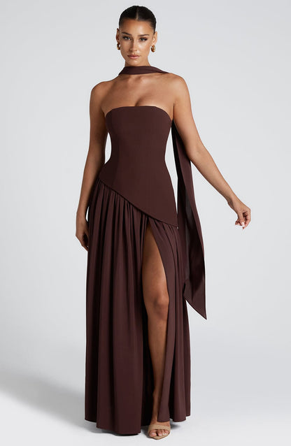 Alviera | Women’s Strapless Maxi Dress with Asymmetric Waist