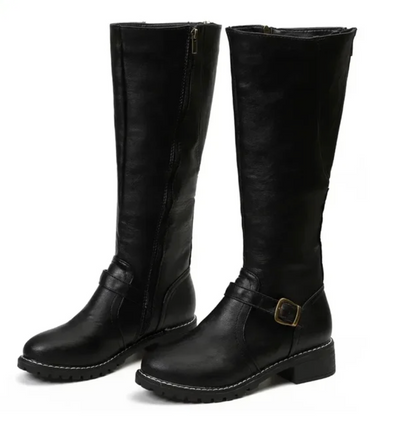 Elvaris | Women’s Knee-High Boots with Buckle Strap and Low Block Heel
