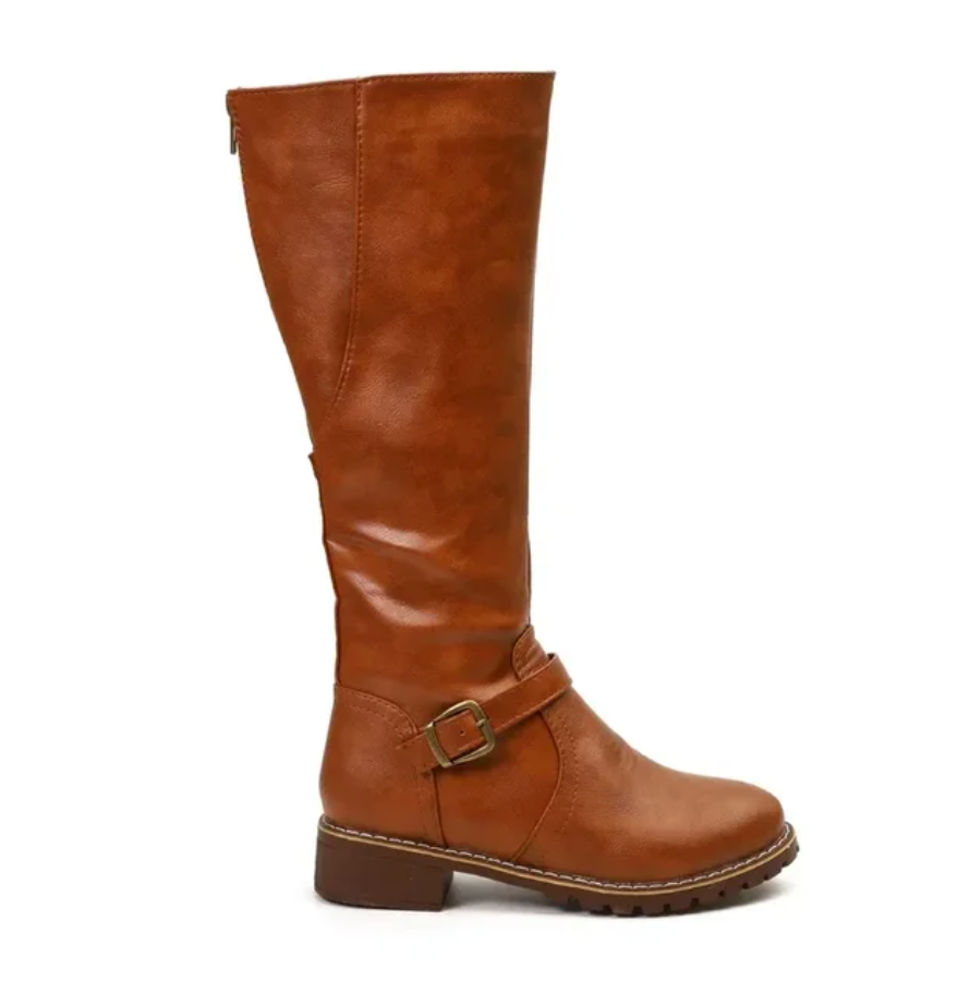 Elvaris | Women’s Knee-High Boots with Buckle Strap and Low Block Heel