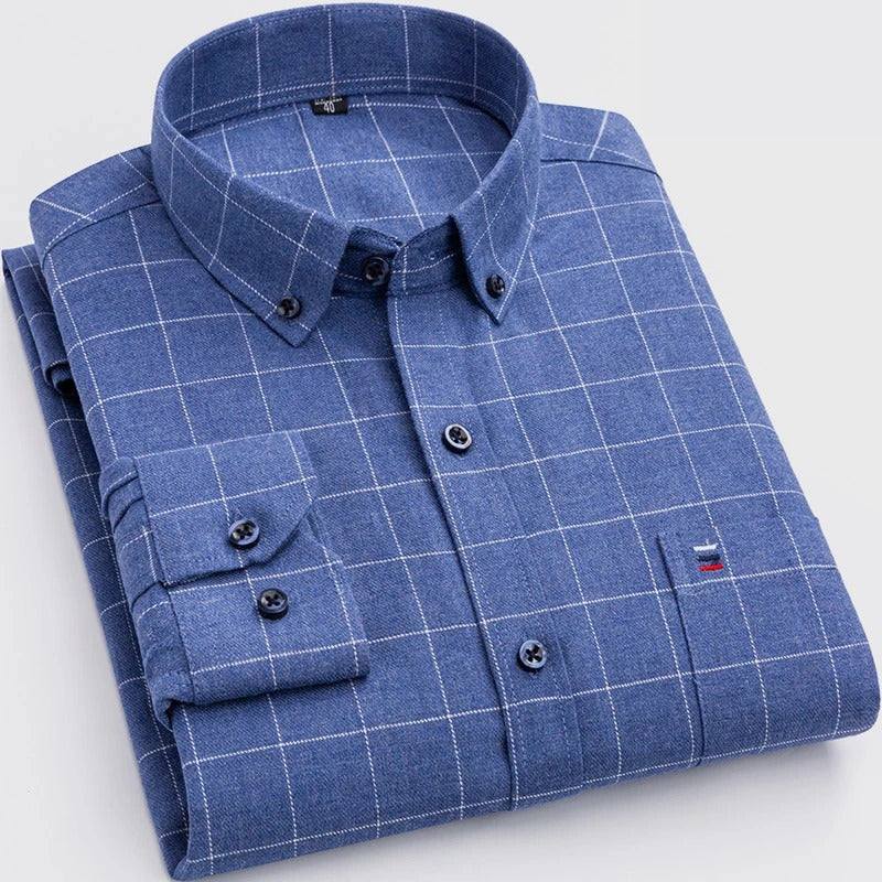 Brexton | Men’s Long-Sleeve Checkered Shirt with Button-Down Collar