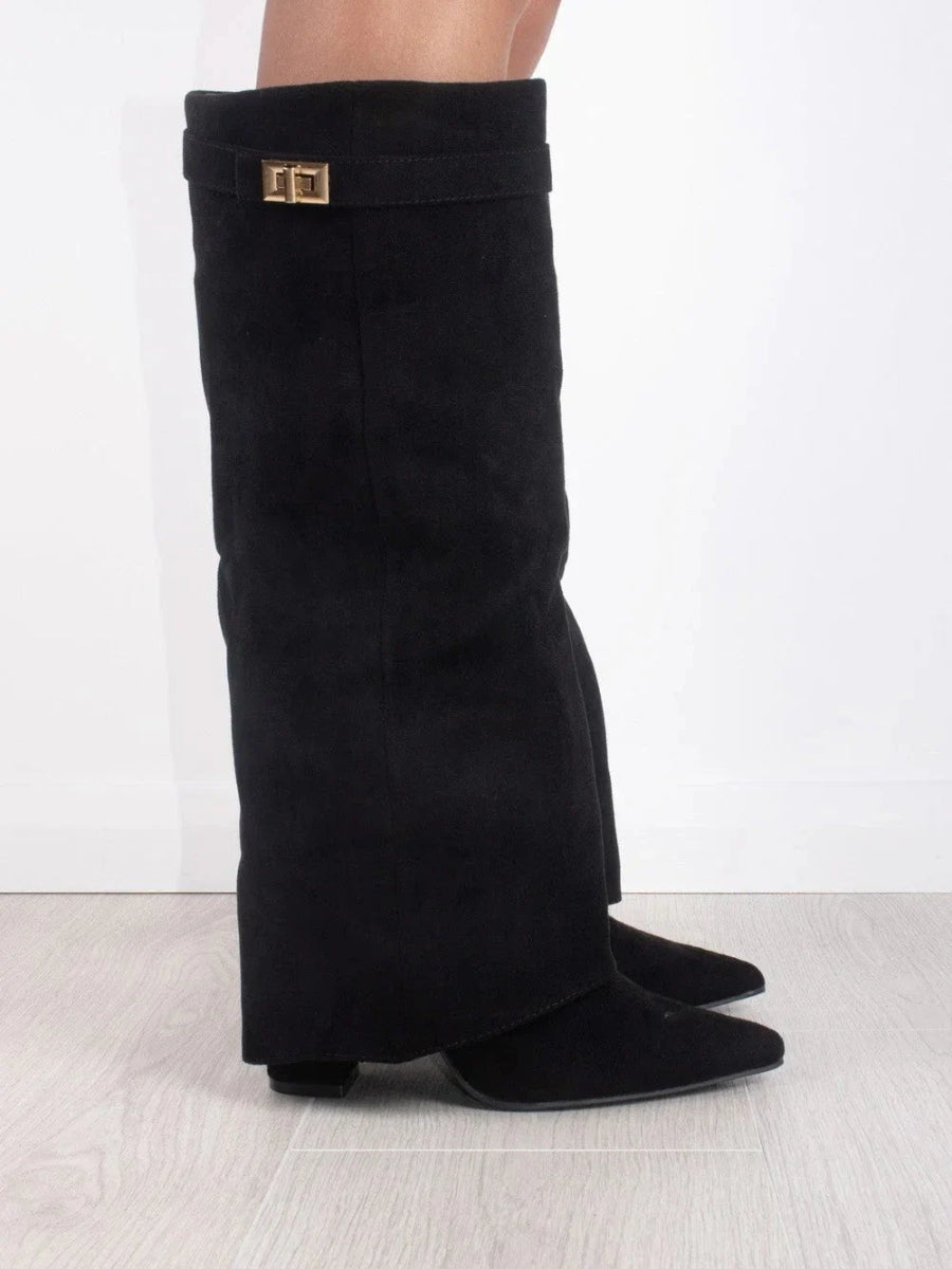 Velmora | Women’s Knee-High Boots with Flared Shaft and Block Heel