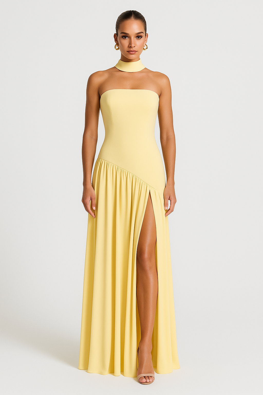 Celestara | Women’s Elegant Strapless Gown with High Slit